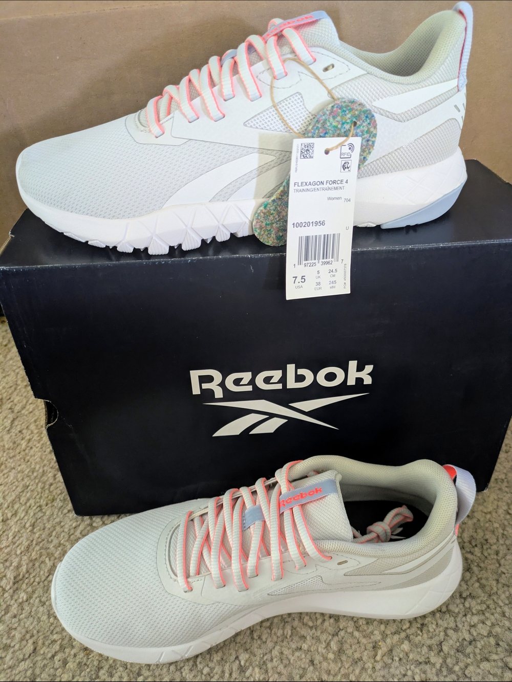 Reebok Women's Light Gray Training Shoes with Pink Accents